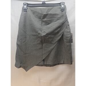 Nine West Skirt Womens Size Xs Plaid Blk White Assymetrical Wrap